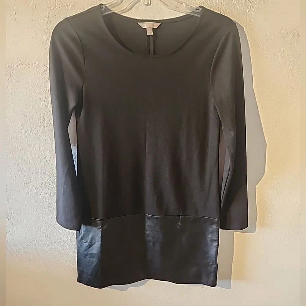 Banana Republic Women's Black Faux Leather Detail Shift Dress SZ 6